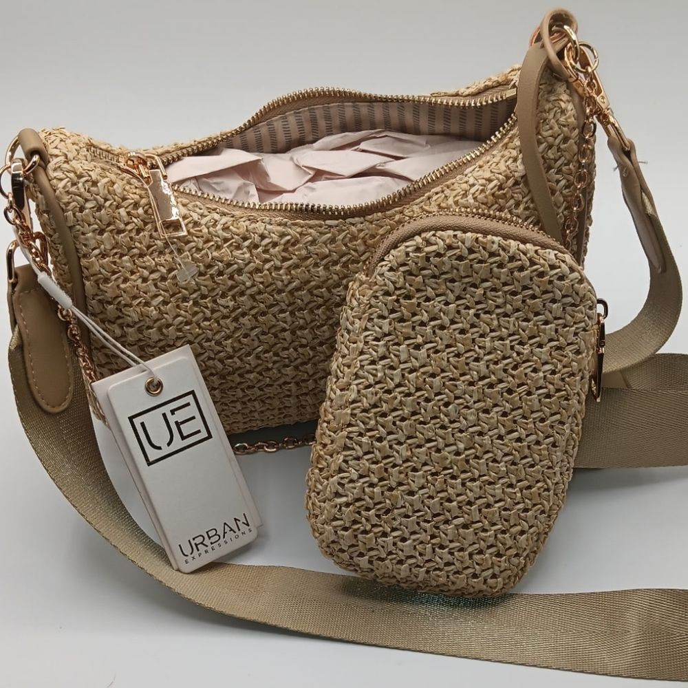 Urban Expressions Beige Woven Crossbody Bag Set - Picture 13 of 15